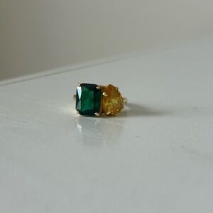 BaubleBar Gold Ring with Emerald Green and Yellow Stones